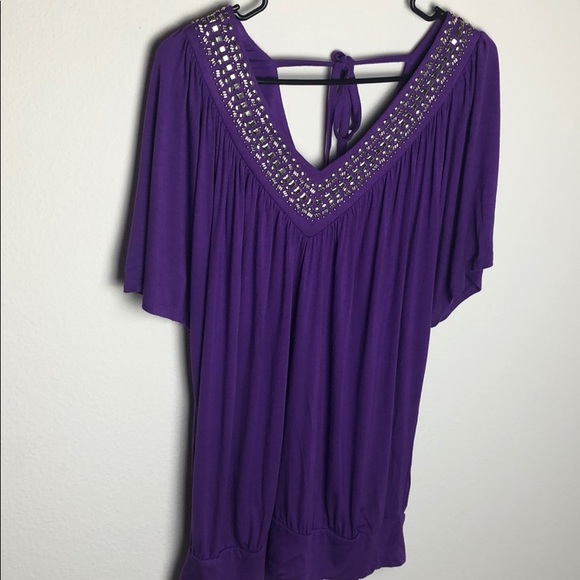 Torrid Purple VNeck Beaded Trim Top - Picture 2 of 8